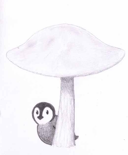 Tiny Sufjan peering out from under a mushroom