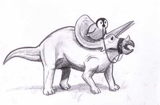 Sufjan riding a triceratops