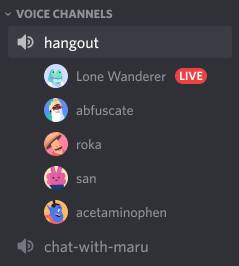 Discord voice channel in left sidebar